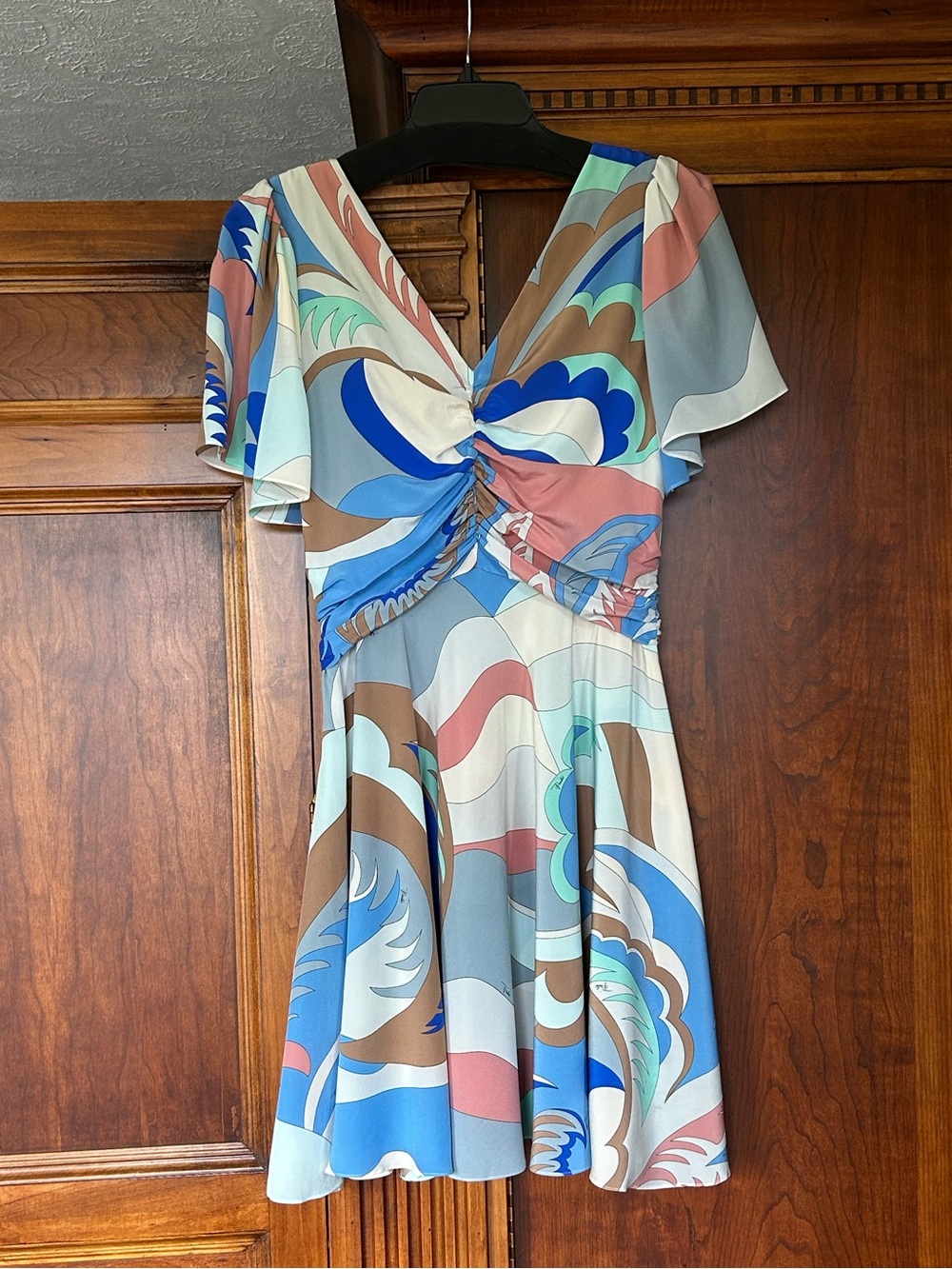 Emilio Pucci Pastel Acapulco Print Silk Tie-Front Mini Dress, Size 10 - Picture 11 of 16